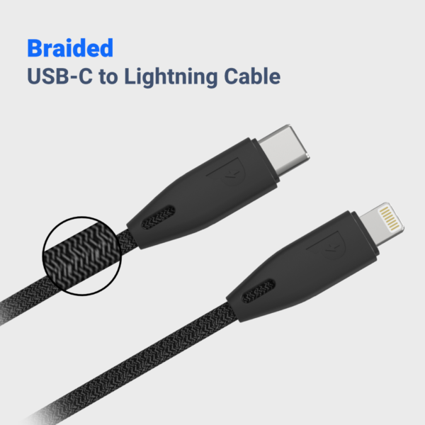 Powerology Braided USB-C to Lightning Cable (1.2m/4ft) - Image 4